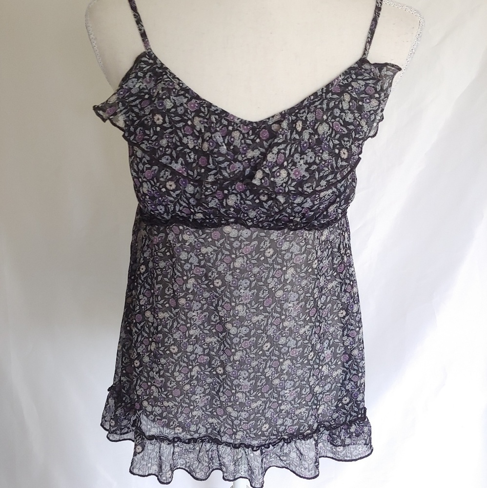 Express Blue and Purple Sheer Flower Top